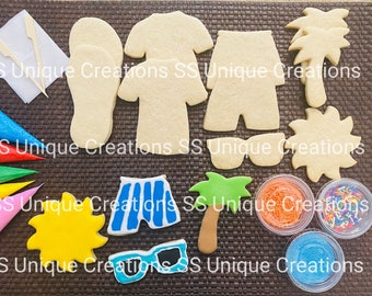 Summer Fun Cookie Decorating Kit, **INCLUDES 25 ITEMS** (Large Cookies), Summer Cookie DIY Kit, Zoom Party, Birthday or any special occasion