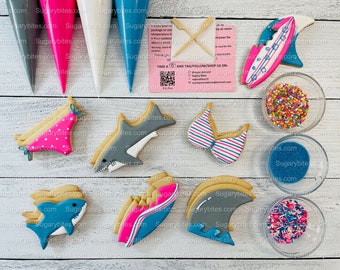 Shark Cookie Decorating Kit, Shark DIY Cookie Kit *INCLUDES 24 ITEMS* (Large Cookies) with 4 Icing bags & 3 Deluxe Sprinkles!!!