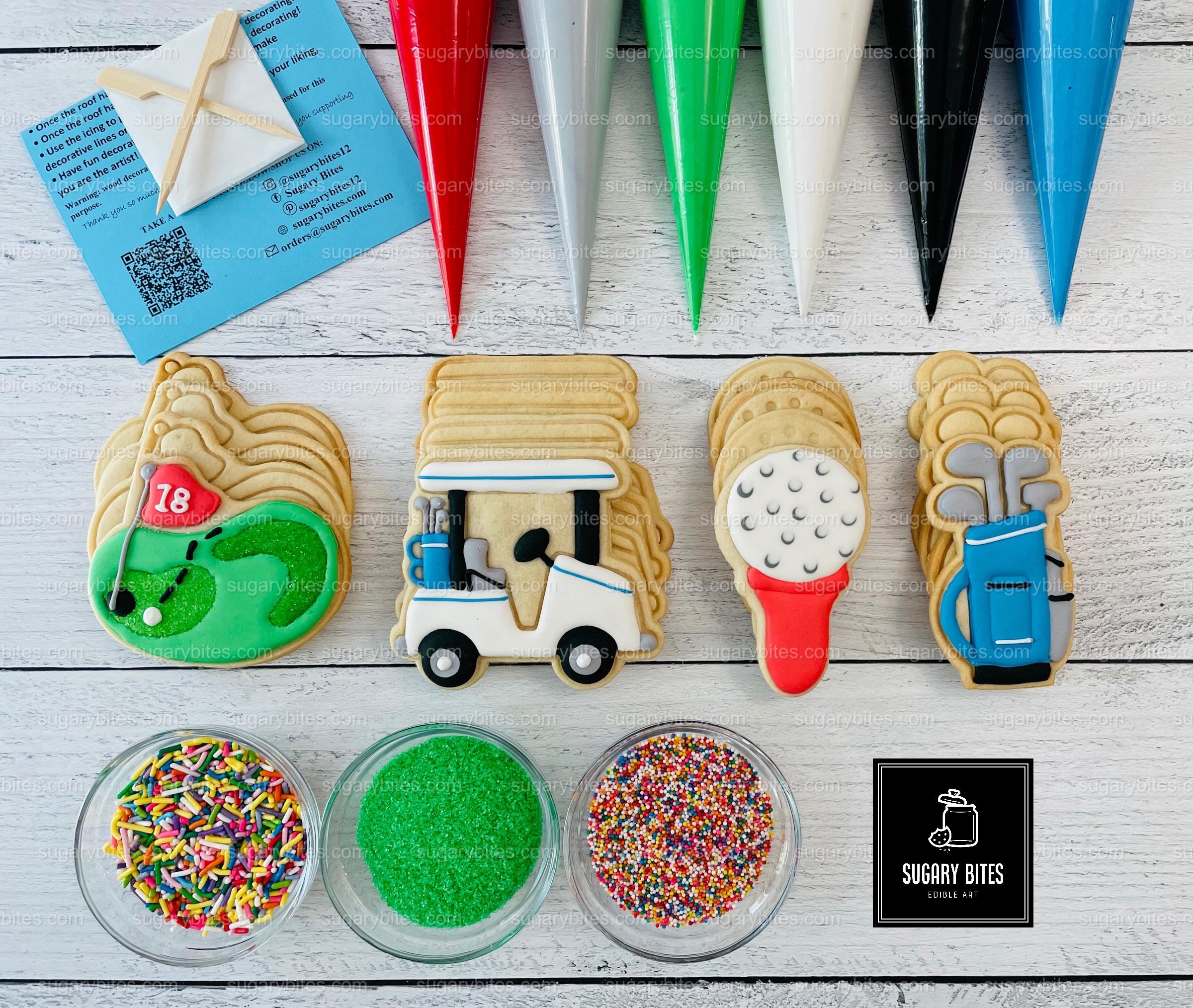 Golf Cookie Decorating Kit, DIY Spring Sugar Cookie Decorating Kit, **INCLUDES 26 ITEMS**, (Large Cookies) with Deluxe Sprinkles!