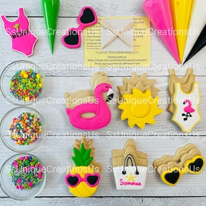 Summer Beach Cookie Decorating Kit, ***INCLUDES 25 ITEMS***** Zoom Party Favors, Assorted Shaped Cookie Kit … + Extra Bonus!!!