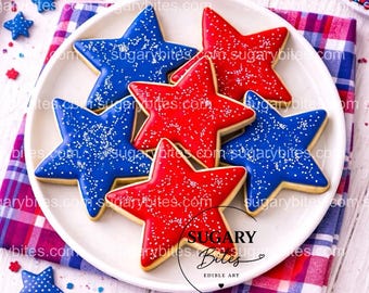Patriotic Star Cookies | 4th of July Cookies | Red White Blue Desserts | Memorial Day Treats | Decorated Sugar Cookies | Party Favors