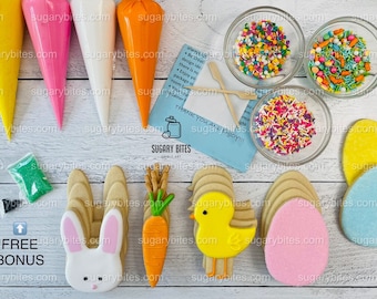 Decoratieset voor paaskoekjes, paas-lente-suikerkoekjesset, **BEVAT 26 ITEMS**, (grote koekjes)... met gratis bonus!!!