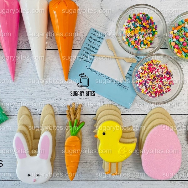 Easter Cookie Decorating Kit, Easter Spring DIY Sugar Cookie Kit, **INCLUDES 26 ITEMS**, (Large Cookies)… with Free Bonus!!!