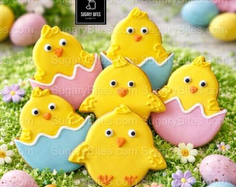 Easter Chick Sugar Cookies (12 Pack) | Hand Decorated Easter Cookies | Gift Box | Easter Basket Treats | Spring Party Favors |