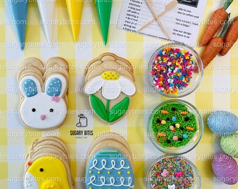 Kit para decorar galletas de Pascua, kit para decorar galletas de azúcar de primavera (hágalo usted mismo), **INCLUYE 24 ARTÍCULOS**, (Galletas grandes)... ¡con chispas de colores de lujo!