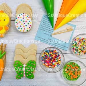 Kit de décoration de biscuits de Pâques, DIY Kit de décoration de biscuits au sucre de Pâques, ** COMPREND 24 ARTICLES **, avec 4 sacs de glaçage !!!