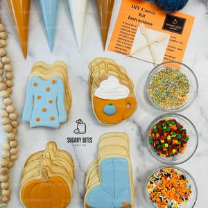 Fall Cookie Decorating Kit, ***INCLUDES 24 ITEMS*** Zoom Party Favors, Assorted Shaped Cookie Kit, (Large Cookies)