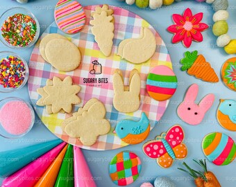 Kit para decorar galletas de Pascua, kit para decorar galletas de azúcar de primavera (hágalo usted mismo), **INCLUYE 24 ARTÍCULOS**, (Galletas grandes)... ¡con chispas de colores de lujo!