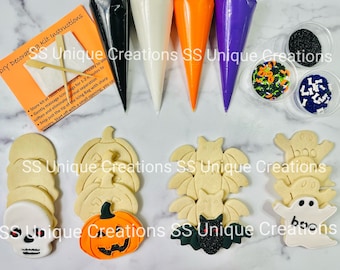 Halloween Decorating Cookie kit  (large cookies) Decorating Kit, *INCLUDES 24 ITEMS* Zoom Party Favors, birthdays or any occasion!