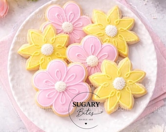 Flower Cookies | Floral Sugar Cookies Box | Spring Cookie Gift Box | Set of 12 Hand Decorated Cookies | Baby Shower, Birthday, Get Well Gift