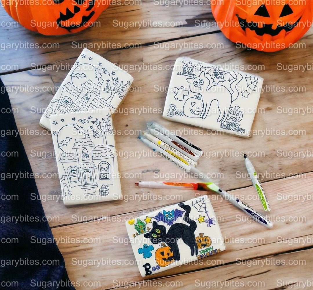 Halloween Cookies, Set of 4 Coloring Halloween Cookies With 7 Edible ...