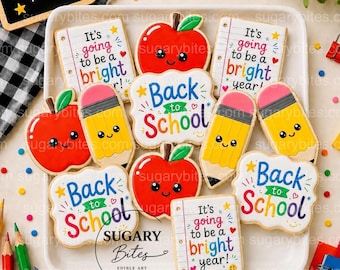 Back to School Cookies, Teacher Gift, First Day of School Treats, Apple Pencil Notebook Cookies, 12 Decorated Sugar Cookies