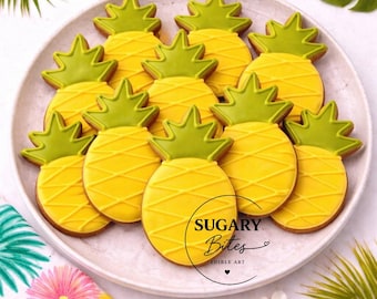 Pineapple Cookies, Tropical Party Cookies, Summer Cookies, Luau Party Favors, Hawaiian Cookies, Set of 12 Hand-Decorated Cookies