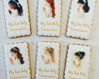 First Holy Communion Cookies | Handmade Printed Communion Cookies | Personalized Name Only | Set of 12 Cookies in your flavor selection |