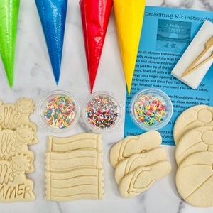 Summer Cookie Decorating Kit, ***INCLUDES 24 ITEMS***** (Large Cookies), Zoom Party Favors, birthdays, or any occasion!