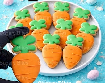 Easter Carrot Sugar Cookies – Hand Decorated Royal Icing Cookies – Spring Party Favors – Bunny Theme Treats – Kids Easter Gift – Set of 12