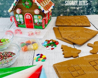 Gingerbread House Cookie Decorating Kit, DIY Cookie Kit, (Large Cookies), ***INCLUDES 26 ITEMS***With 5 Icing Bags & 7 Deluxe Sprinkles