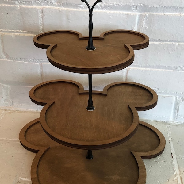 Wooden Mickey Inspired 3 Tier Tray Stand Shelf