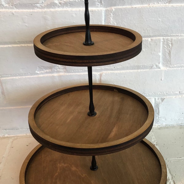 Decoración de soporte de bandeja de madera de 3 niveles