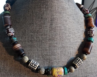 Naszyjnik Boho, Naszyjnik Tribal, Agat Tybetański Vintage - GOTOWY DO WYSYŁKI