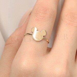 Disney Mickey Mouse Delicate Ring 14 Yellow Gold Ring for Gift