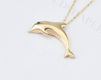Dolphin Necklace, 14k Gold, Animal Lover Gift, Gift For Her, Valentine's Day Gift.