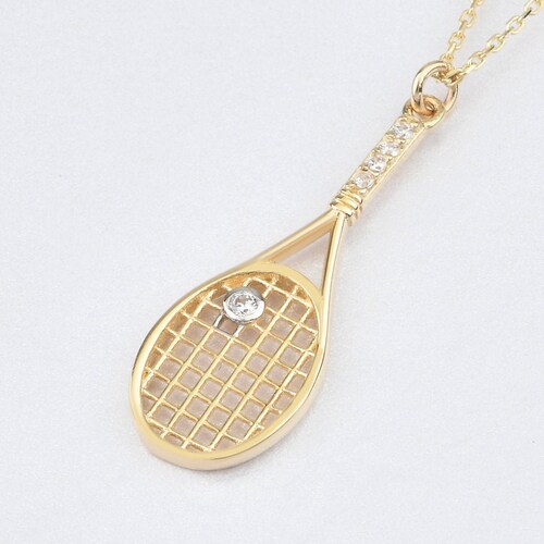 Tennis Racket Necklace 14K Solid Gold Tennis Racquet Etsy