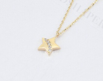 Tiny Star Necklace, 14k Gold,Minimal Star, Wedding Gift, Anniversary Gift, Birthday Gift, Christmas Gift, New Year Gift.