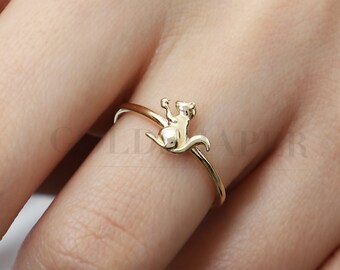 Squirrel Ring, 14K Solid Gold Animal Ring, Christmas Gift, Wedding Gift, Anniversary Gift, Birthday Gift.