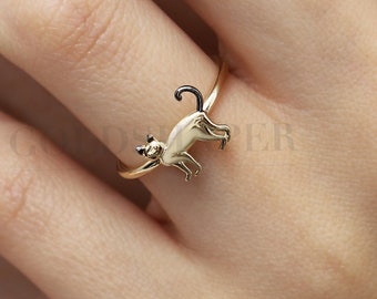 Details about / Azaggi Gold Plated Stackable Ring Cat Face Kitty Jewelry Gift for Women Girls