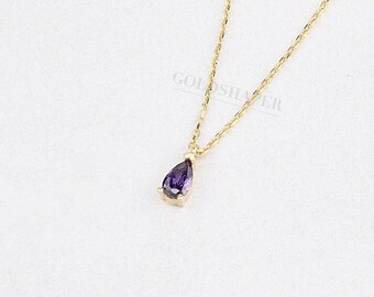Tiny Amethyst Necklace, 14k Gold Drop Necklace, February Birthstone, Gemstone Necklace, Christmas Gift, Wedding Gift, Birthday Gift.