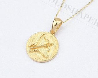 Sagittarius 14K Gold Necklace, 14K  Zodiac Pendants - Necklaces, 14k Gold Arrow Necklace, Zodiac Sign Necklaces, Horoscope Necklace