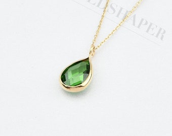 Emerald Necklace, 14k Solid Gold Necklace, May Birthstone, Bridesmaid Gift, Wedding Gift, Birthday Gift.