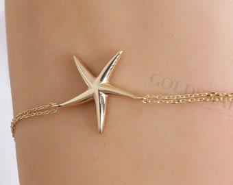 Starfish Bracelet, 14k Gold Starfish Bracelet, Star Bracelet, Bridesmaid Gift, Wedding Gift,Anniversary Gift, Christmas gift, Birthday Gift.