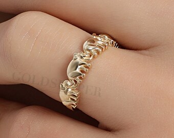 Elephants Ring, 14K Solid Gold Elephant Ring, Gold Elephant Ring, Animal Ring, Christmas Gift, Wedding Gift, Anniversary Gift, Birthday Gift