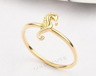 Seahorse Ring, 14K Solid Gold Animal Ring, Christmas Gift, Wedding Gift, Anniversary Gift, Birthday Gift.