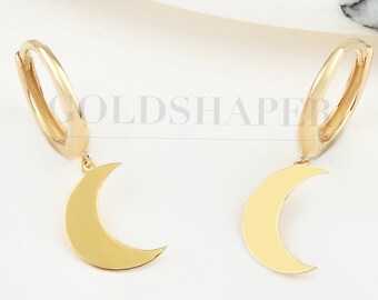 Gold Moon Earrings, 14k Solid Gold Gold Moon Earring, Gift For Her, Bridesmaid Gift, Birthday Gift, Christmas Gift.