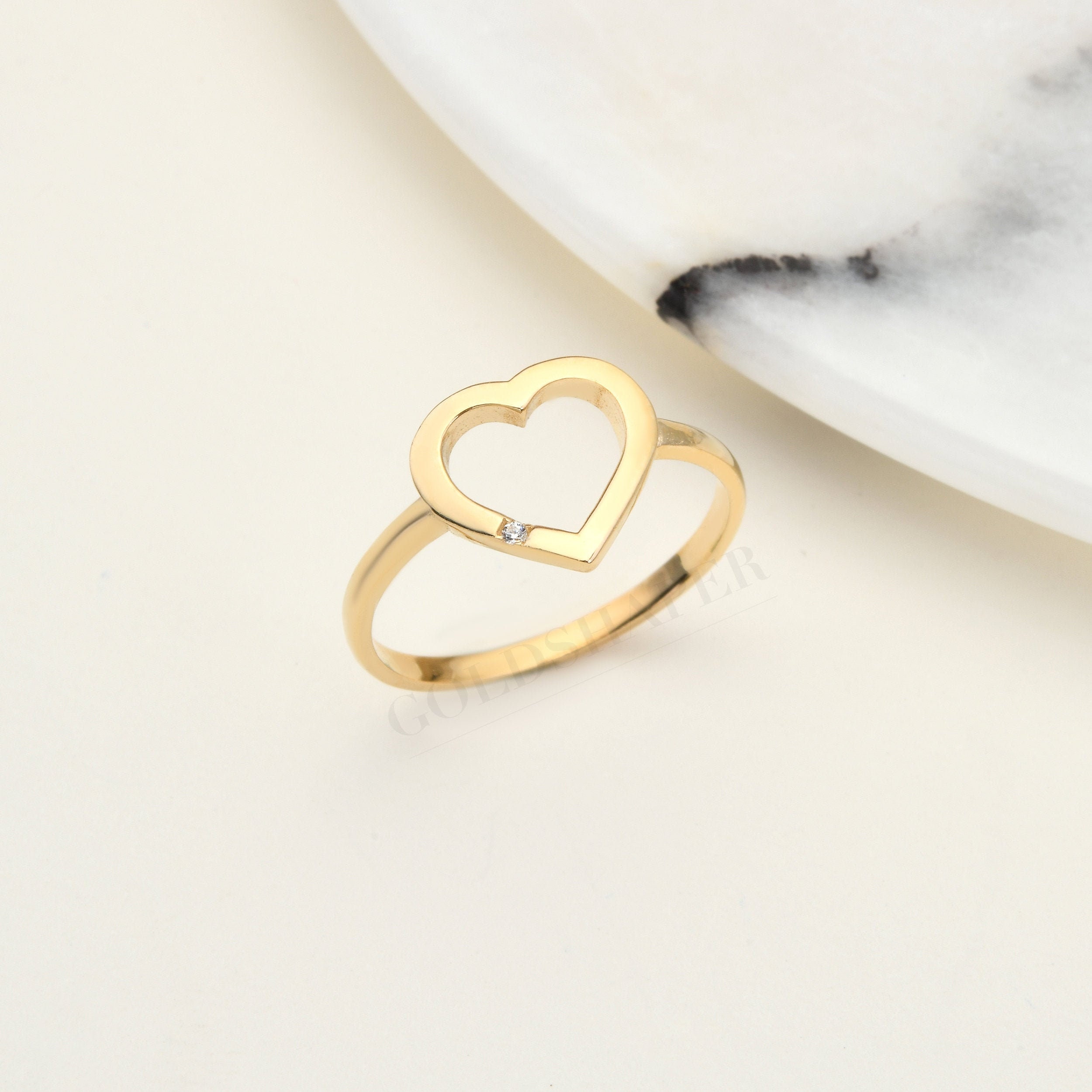 Heart Ring 14K Solid Gold Engagement Ring Wedding Ring Etsy