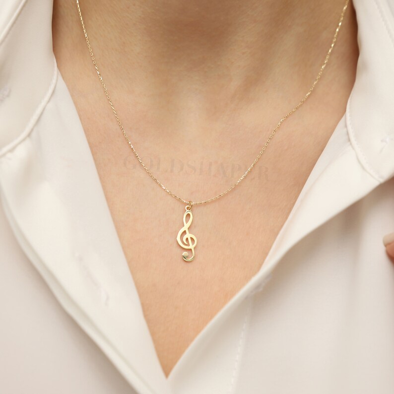 G Clef Music Note Necklace 14K Solid Gold Necklace Treble Etsy
