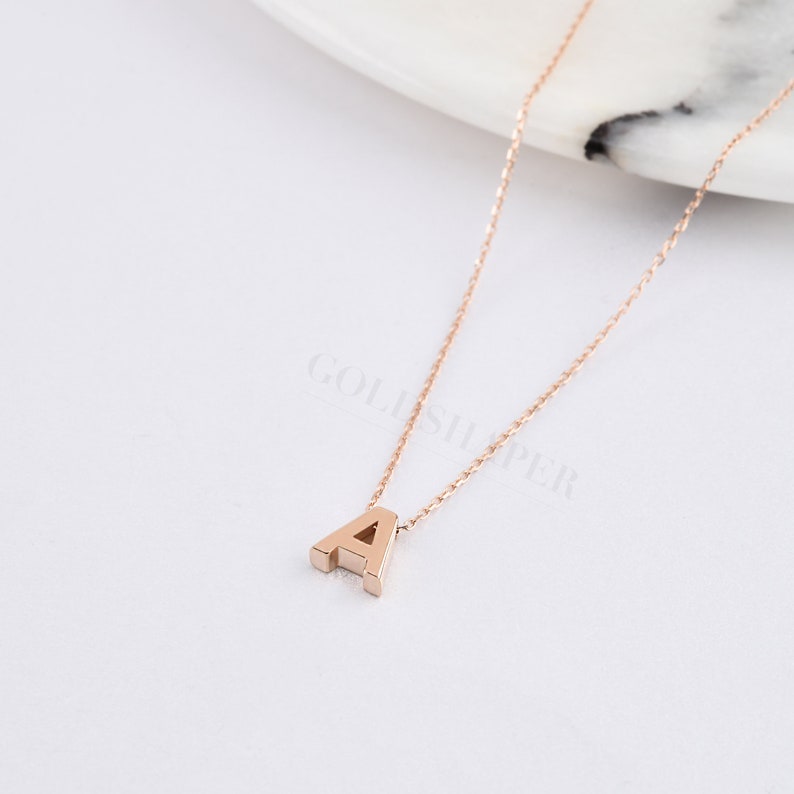 14K Gold Letter Necklace Minimal Initial Necklace Tiny - Etsy