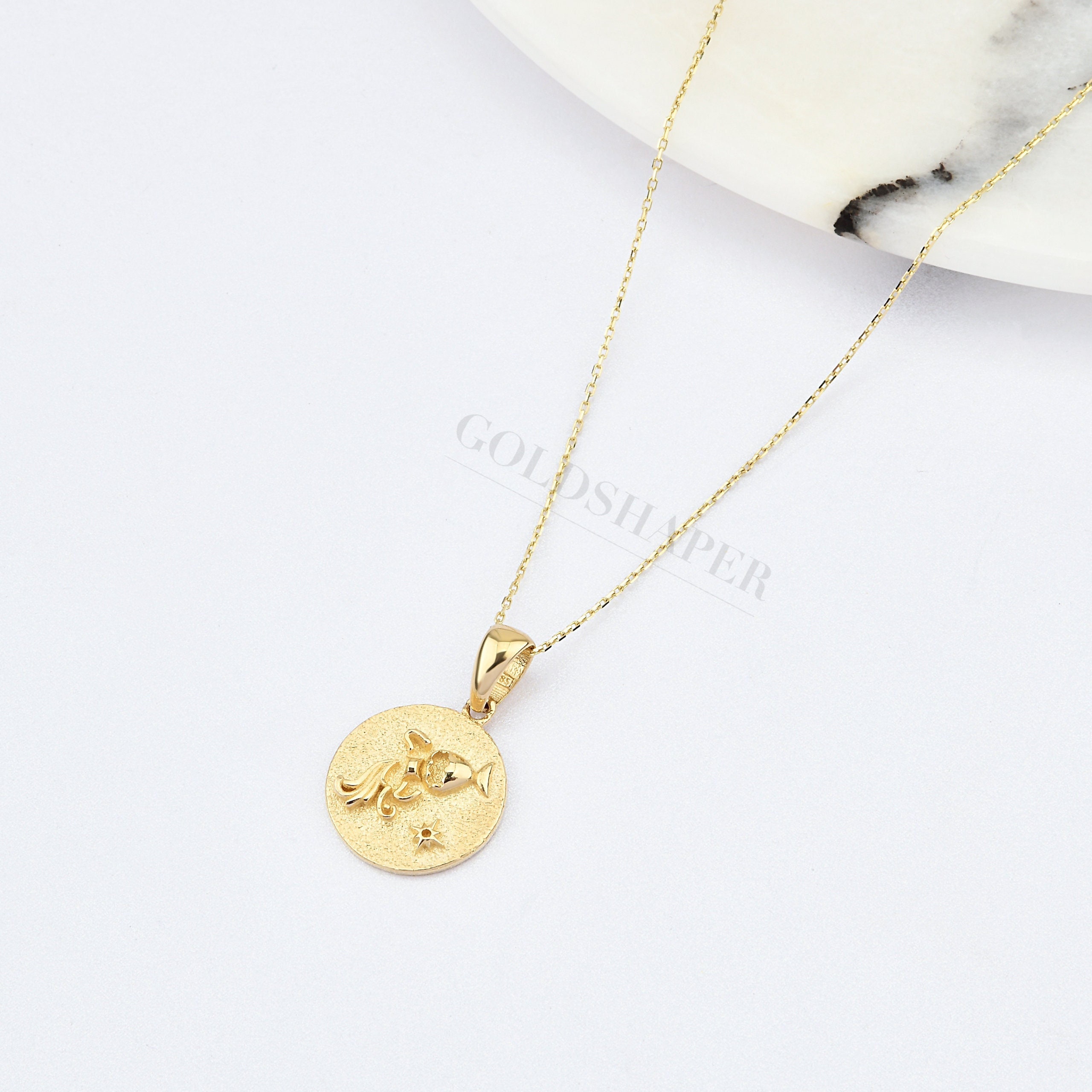 Aquarius 14K Gold Necklace 14K Zodiac Pendants Necklaces | Etsy