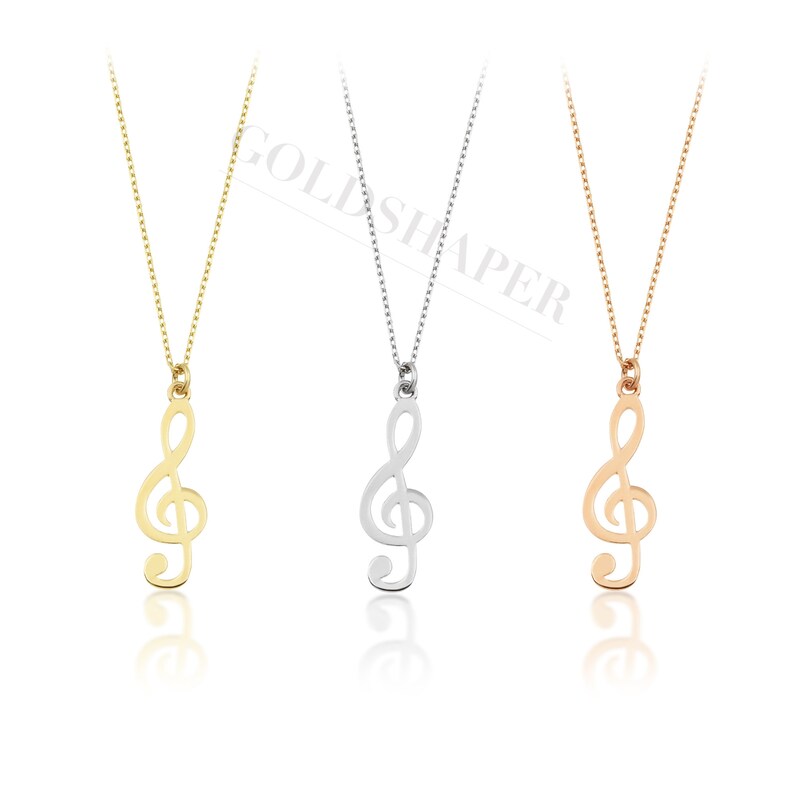 G Clef Music Note Necklace 14K Solid Gold Necklace Treble Etsy