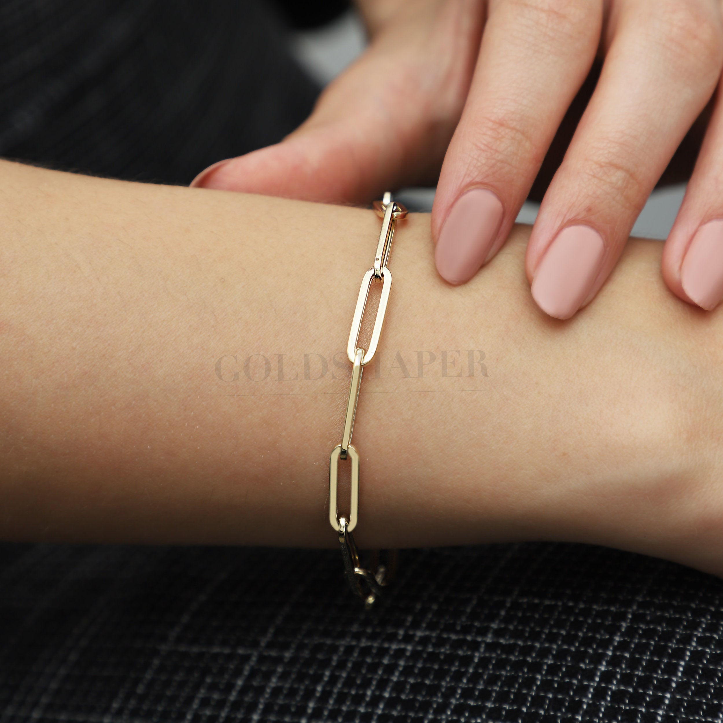 14k Paper Clip Bracelet 5 Mm Bracelet 14k Solid Gold oval Etsy UK