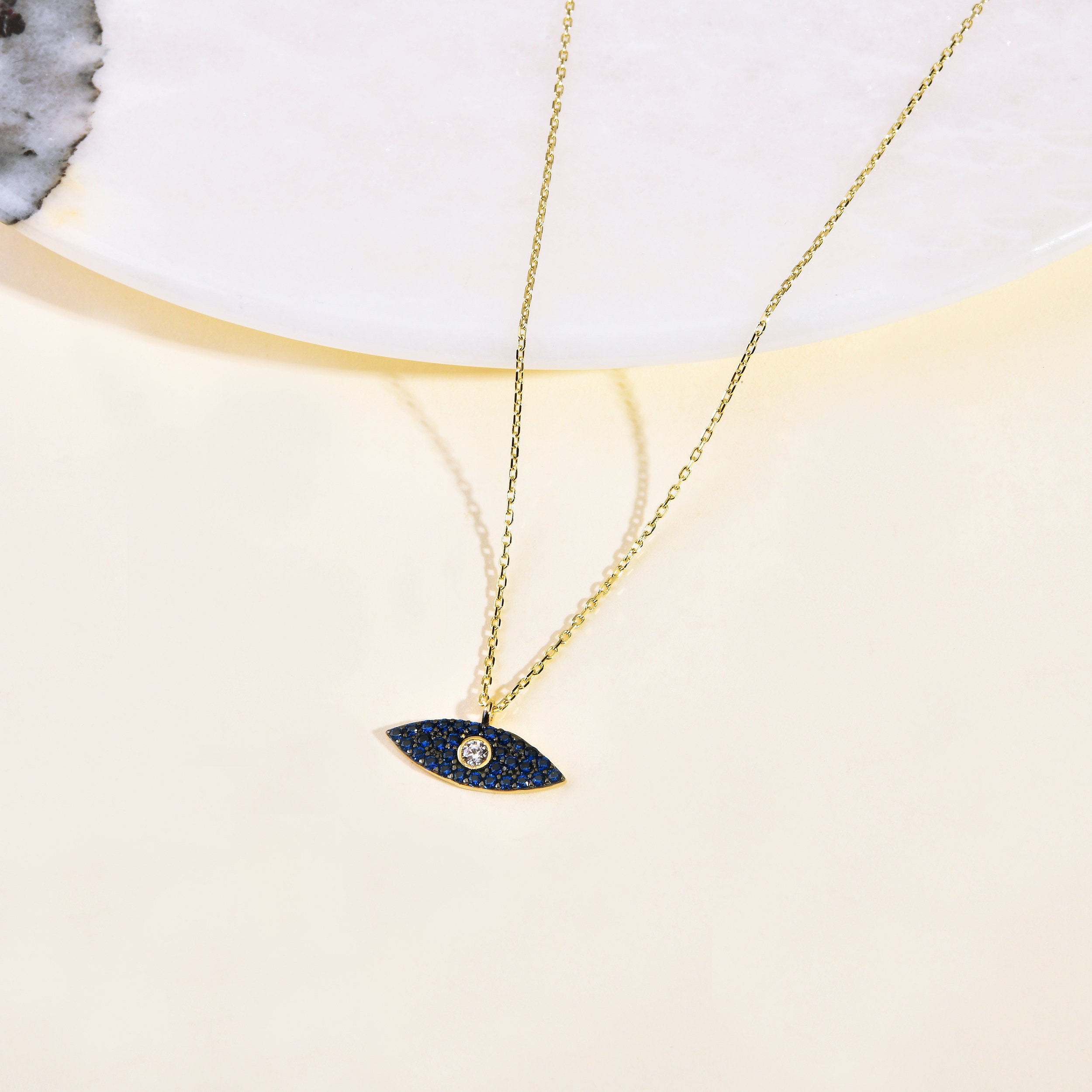 Eye Necklace Mini Evil Eye 14K Solid Gold Bridesmaid Gift Etsy