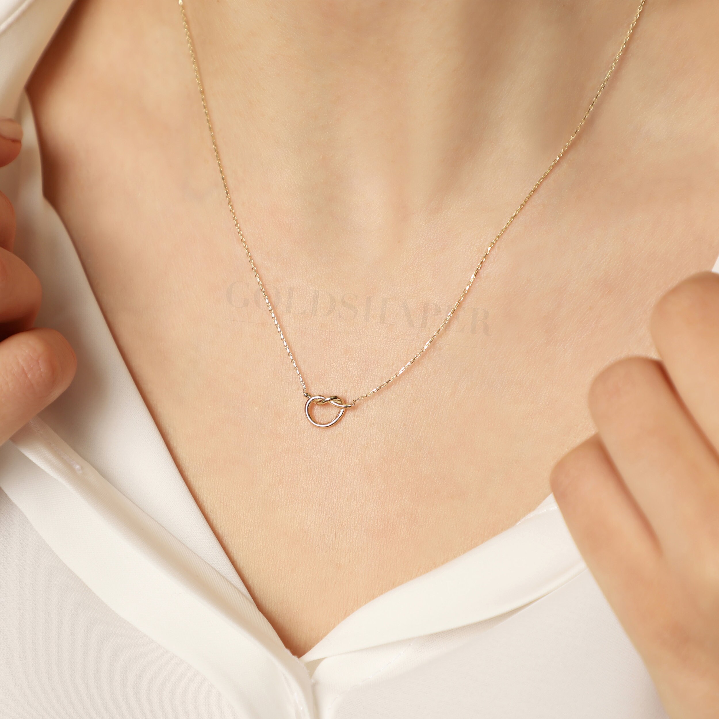Love Knot Necklace 14k Solid Gold Knot Necklace Dainty Heart Etsy