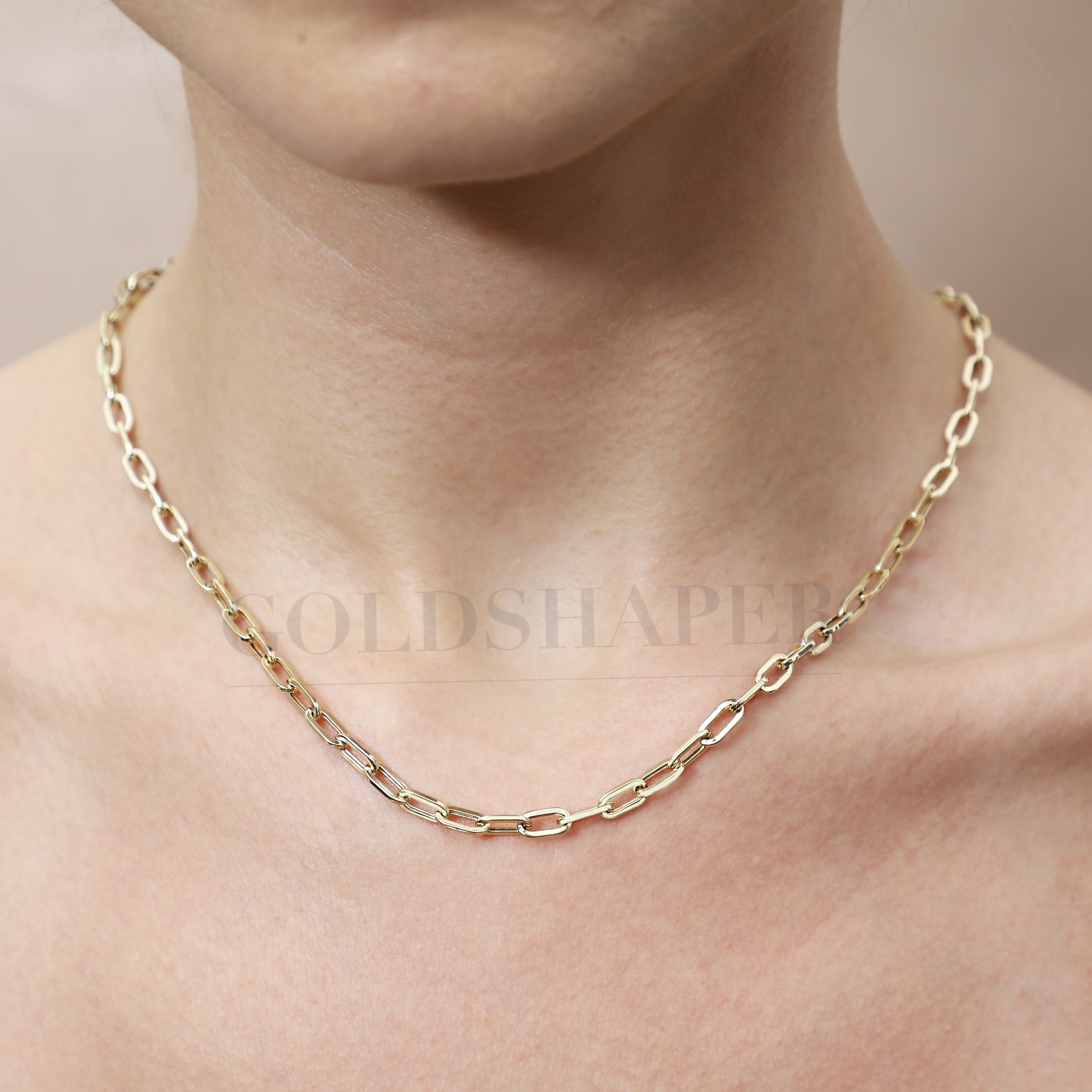 14k Paper Clip Necklace 4.3 mm Necklace 14k Solid Gold Etsy