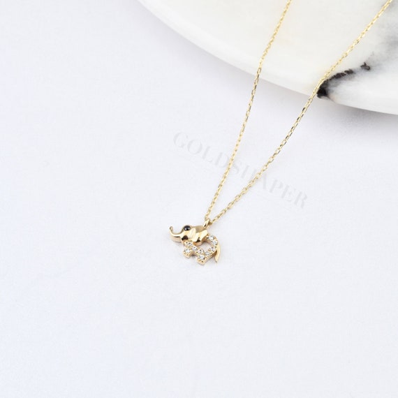 Tiny Elephant Necklace 14k Gold Lucky Animal Minimalist | Etsy