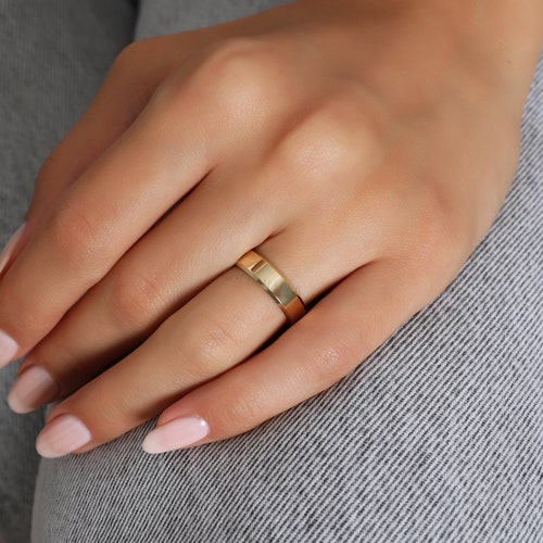 5mm Flat 14K Yellow Gold Wedding Band Ring, Diamond Cut Corners Polished shops Ring, Free Laser Engraving, Comfort Wedding Band Ring.