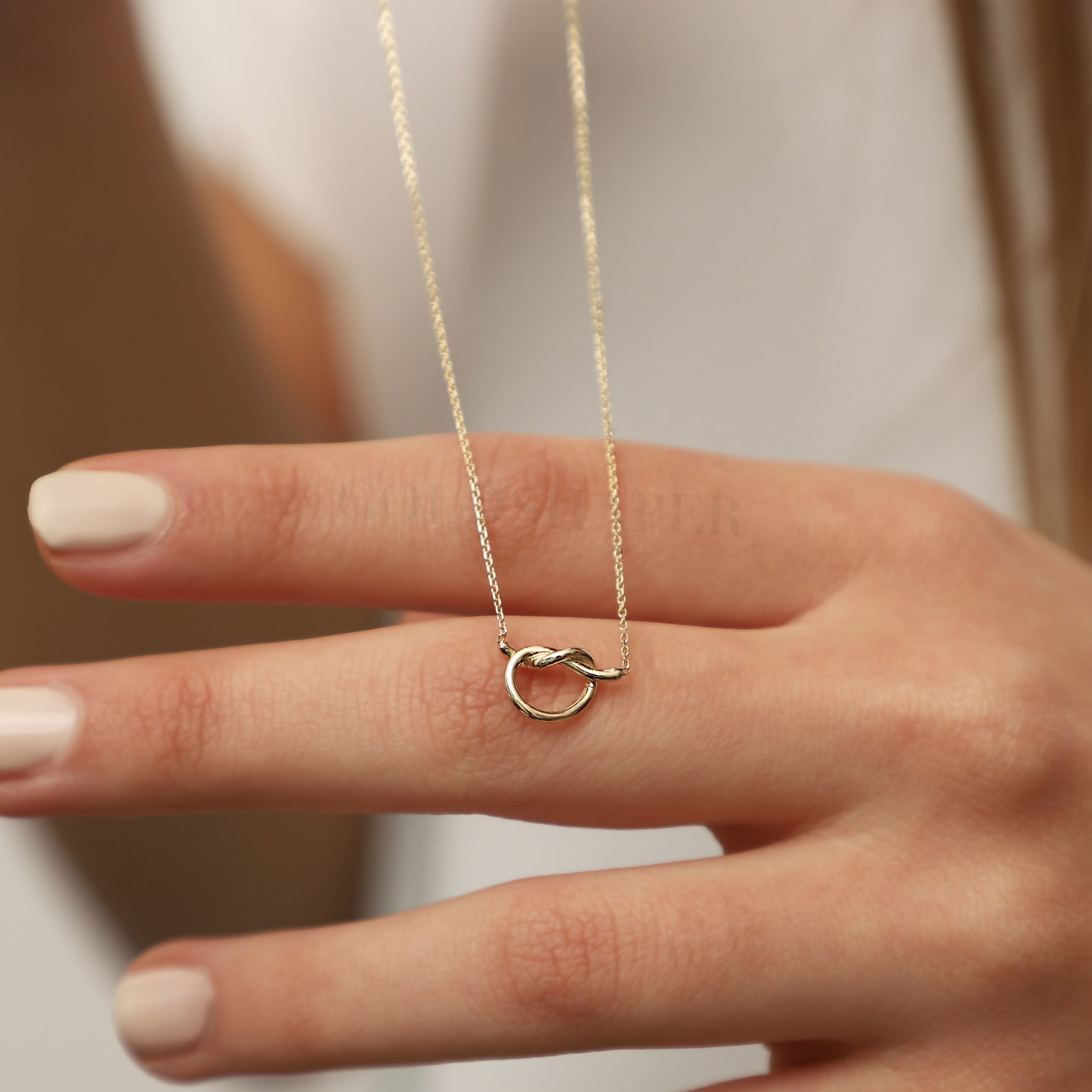 Love Knot Necklace 14k Solid Gold Knot Necklace Dainty Heart Etsy