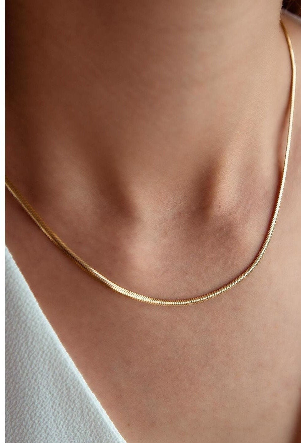 14k Gold Snake Chain Necklace Layered Gold Chain Gold Snake Etsy